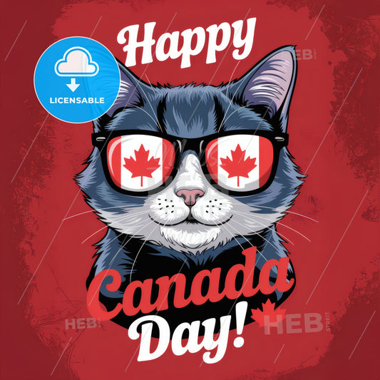 “Cool Cat Celebrating Canada Day: Stylish Illustration with Patriotic Flair”