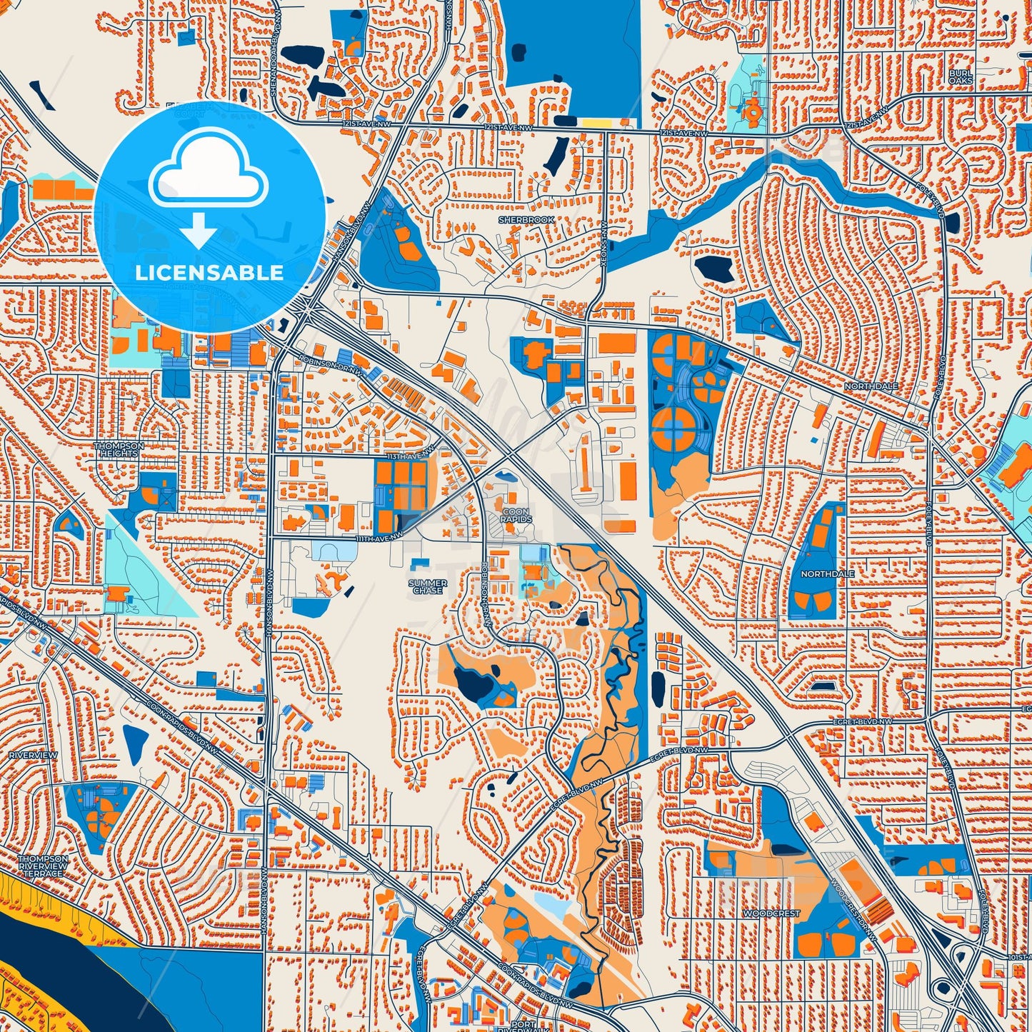 Colorful Coon Rapids Street Map with Labels and Buildings