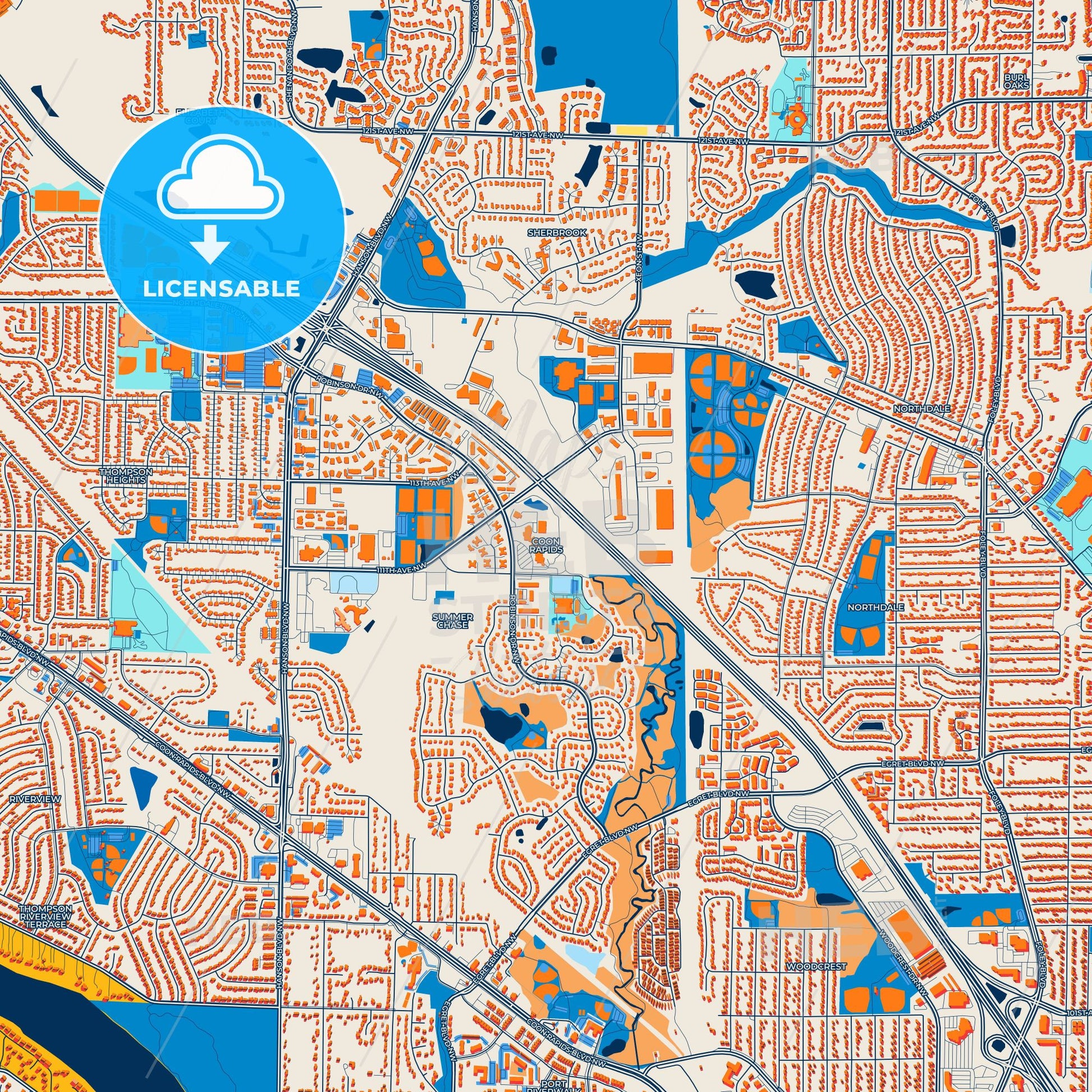 Colorful Coon Rapids Street Map with Labels and Buildings
