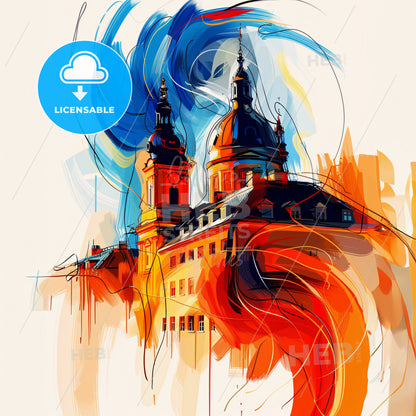 Vibrant København, Denmark - A Painting Of A Building With A Colorful Swirl