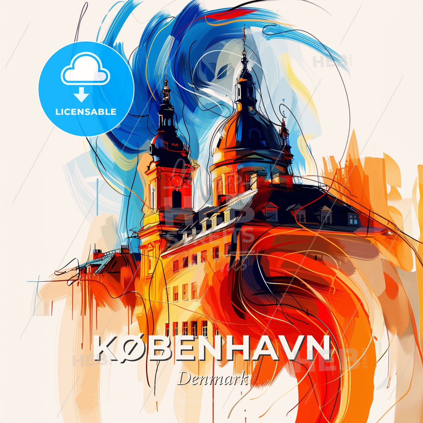 Vibrant København, Denmark - A Painting Of A Building With A Colorful Swirl - Square format print template