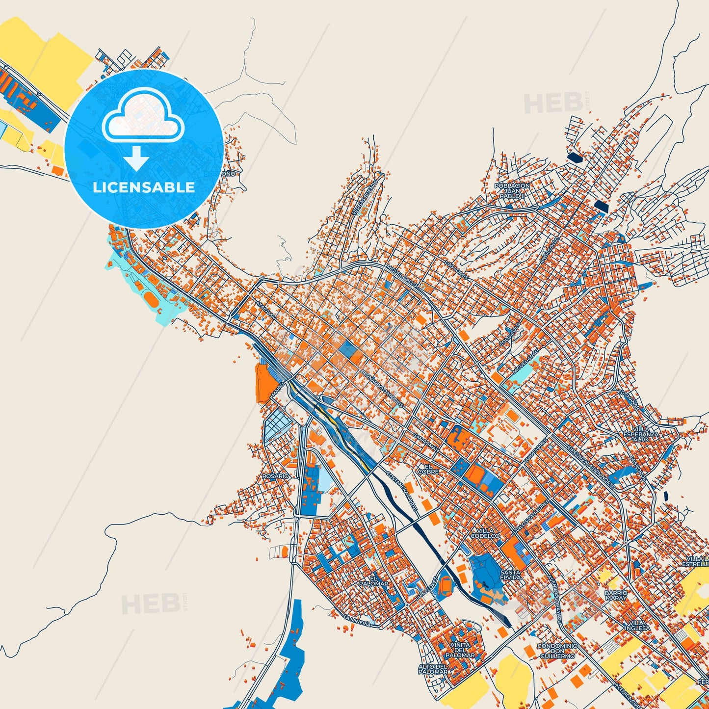 Colorful Copiapo Street Map with Labels and Buildings