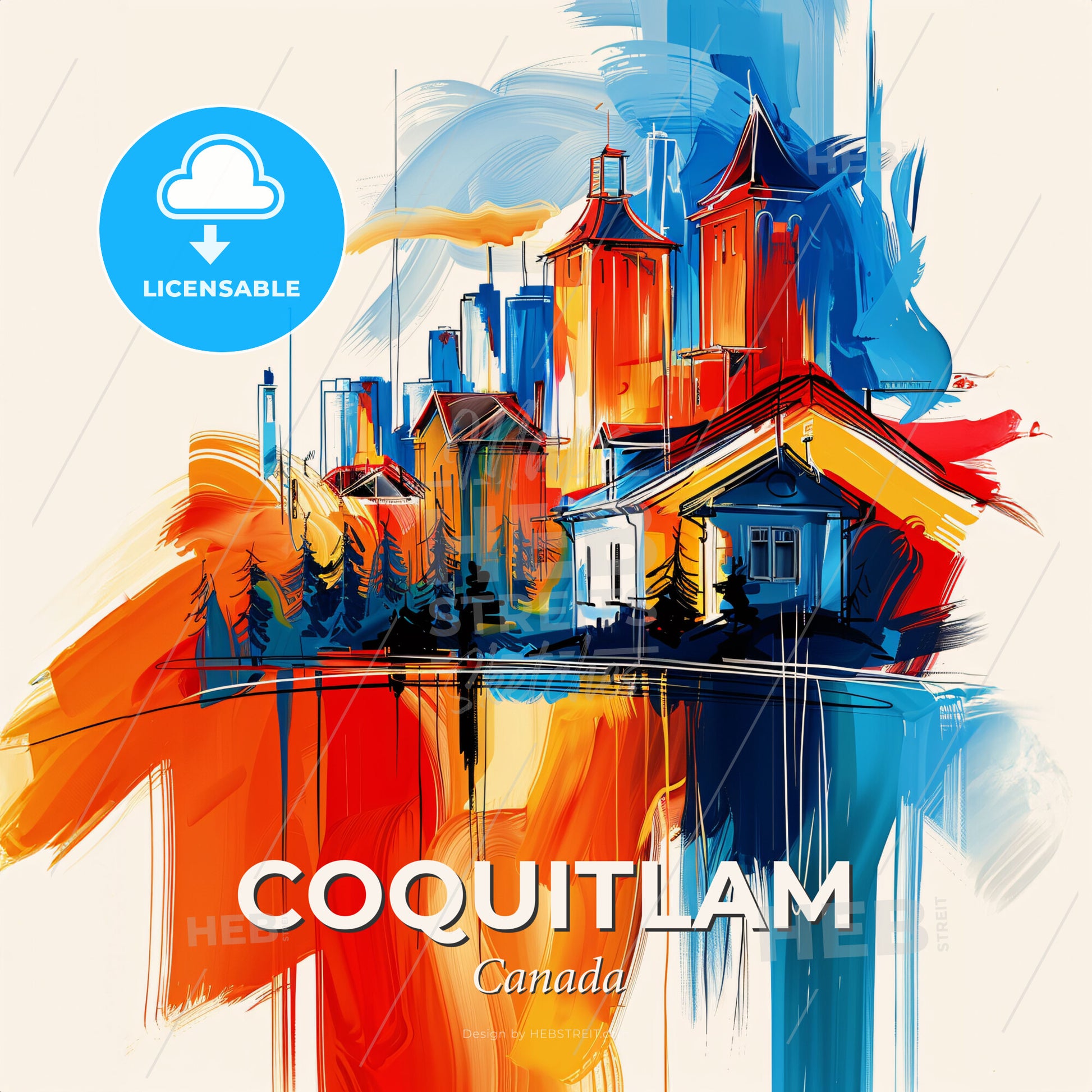 Vibrant Coquitlam, Canada - A Painting Of A City - Square format print template