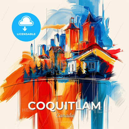 Vibrant Coquitlam, Canada - A Painting Of A City - Square format print template