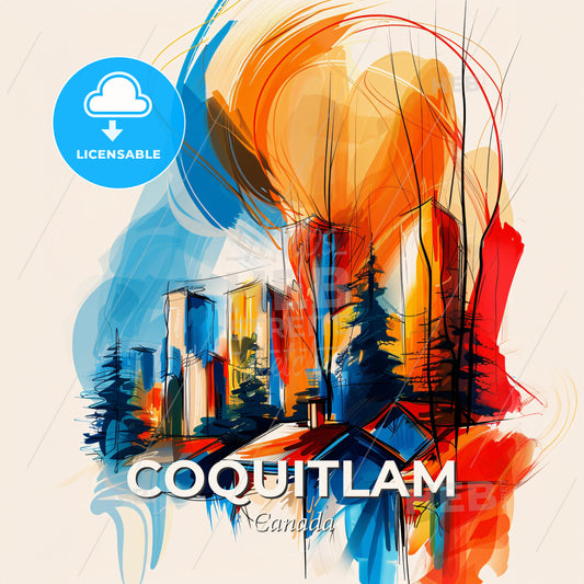 Vibrant Coquitlam, Canada - A Painting Of A City - Square format print template