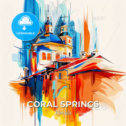 Vibrant Coral Springs, Florida - A Painting Of A Building - Square format print template