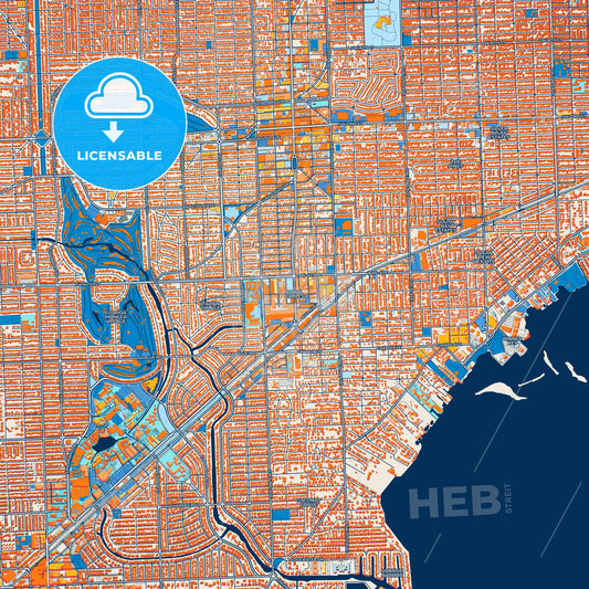 Colorful Coral Gables Street Map with Labels and Buildings