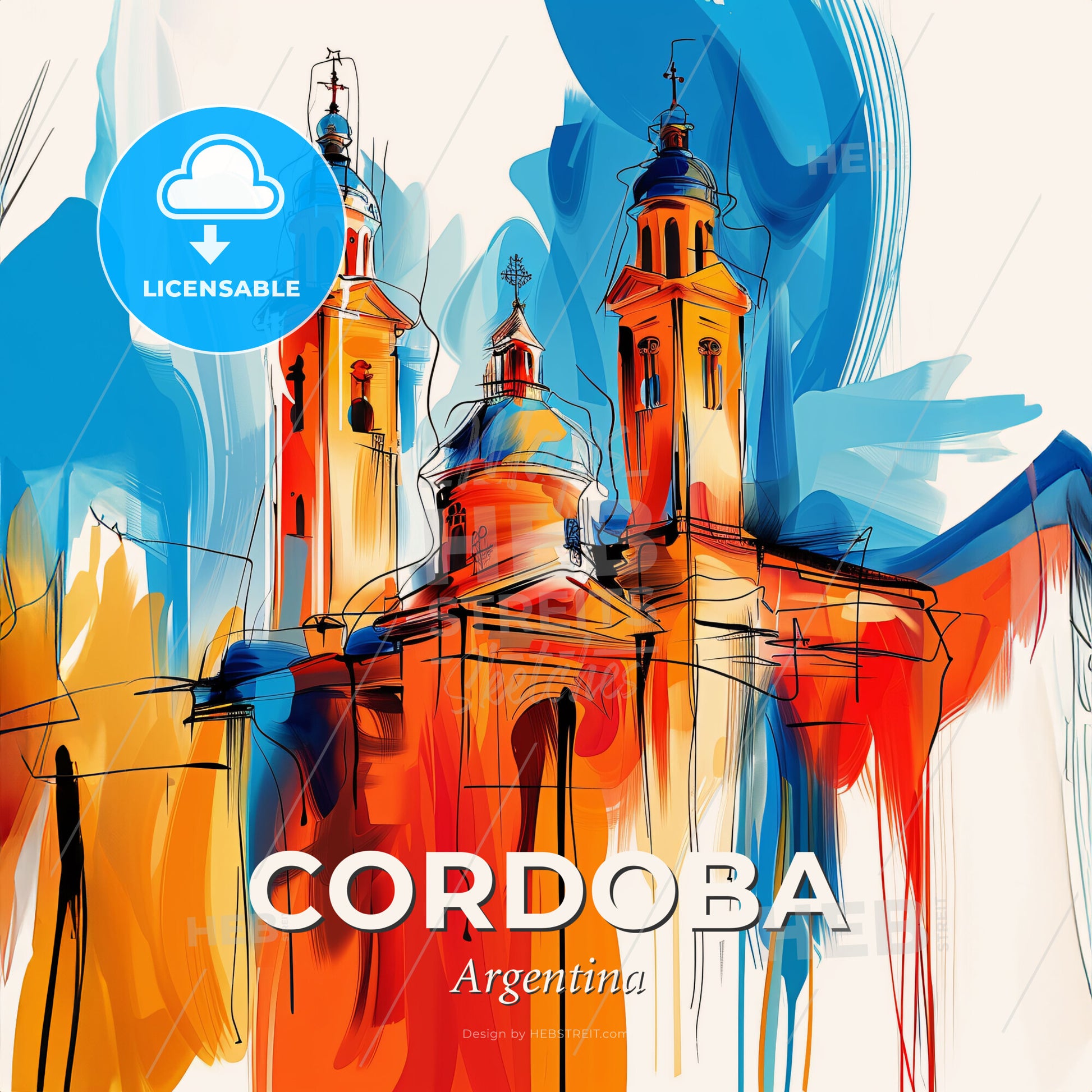 Vibrant Cordoba, Argentina - A Painting Of A Building With Towers - Square format print template