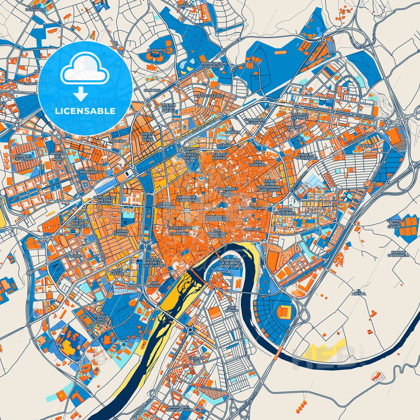 Colorful Córdoba Street Map with Labels and Buildings