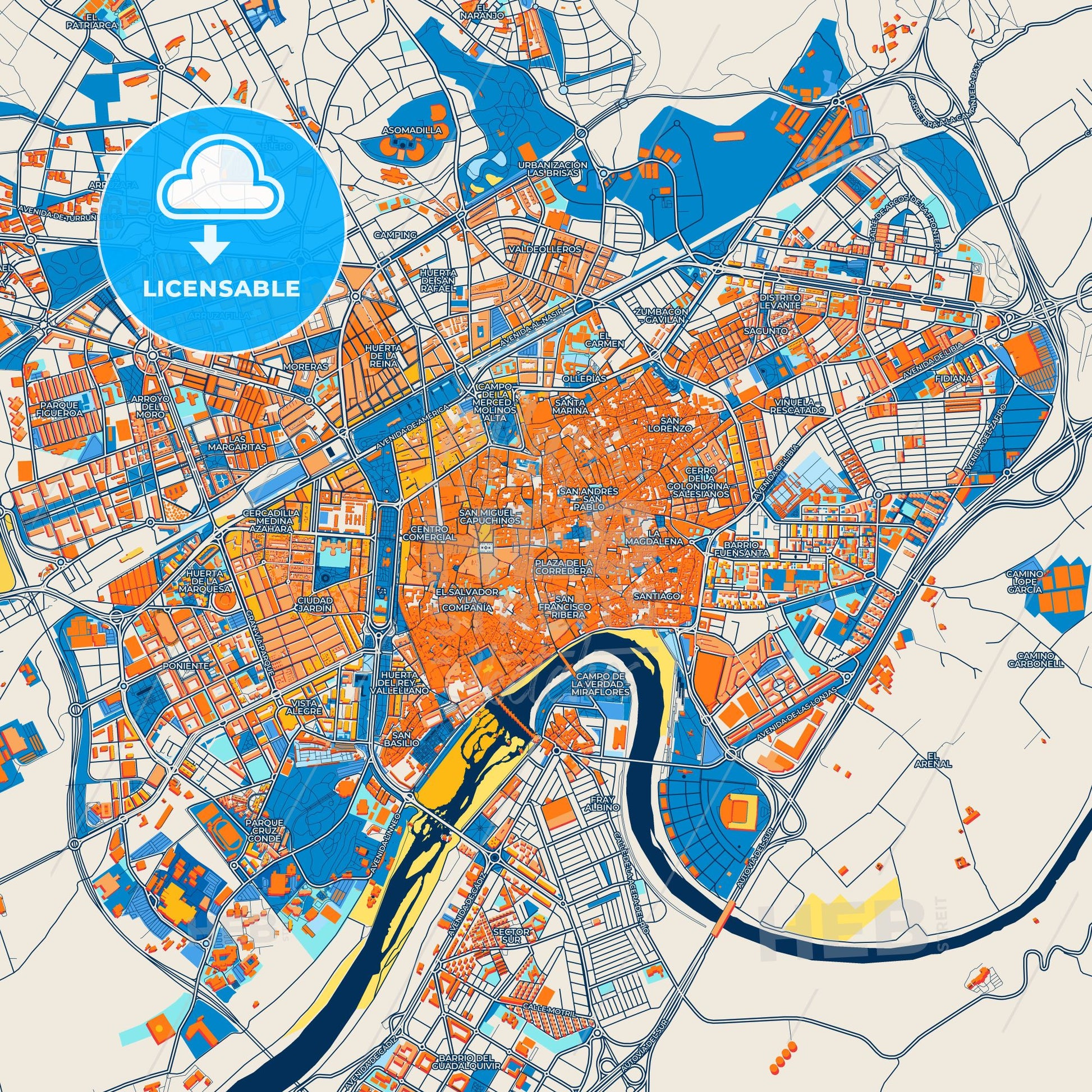 Colorful Córdoba Street Map with Labels and Buildings