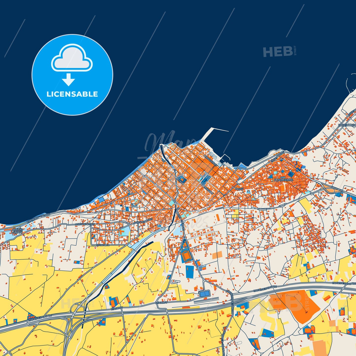 Colorful Corinth Street Map with Labels and Buildings