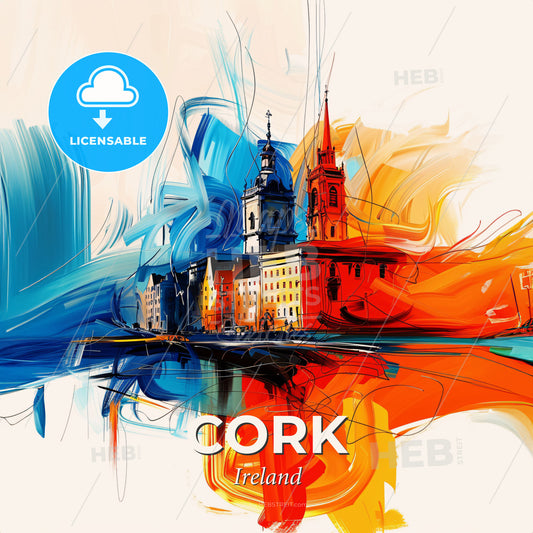 Vibrant Cork, Ireland - A Painting Of A Skyline With A Colorful Building - Square format print template