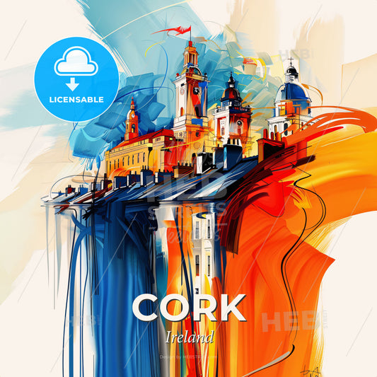 Vibrant Cork, Ireland - A Colorful Painting Of A Building - Square format print template
