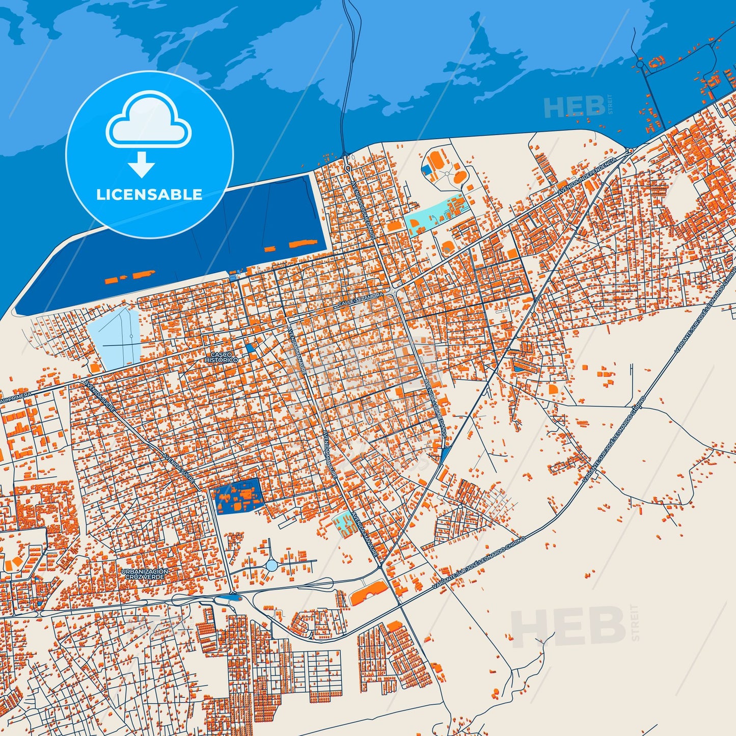 Colorful Coro Street Map with Labels and Buildings
