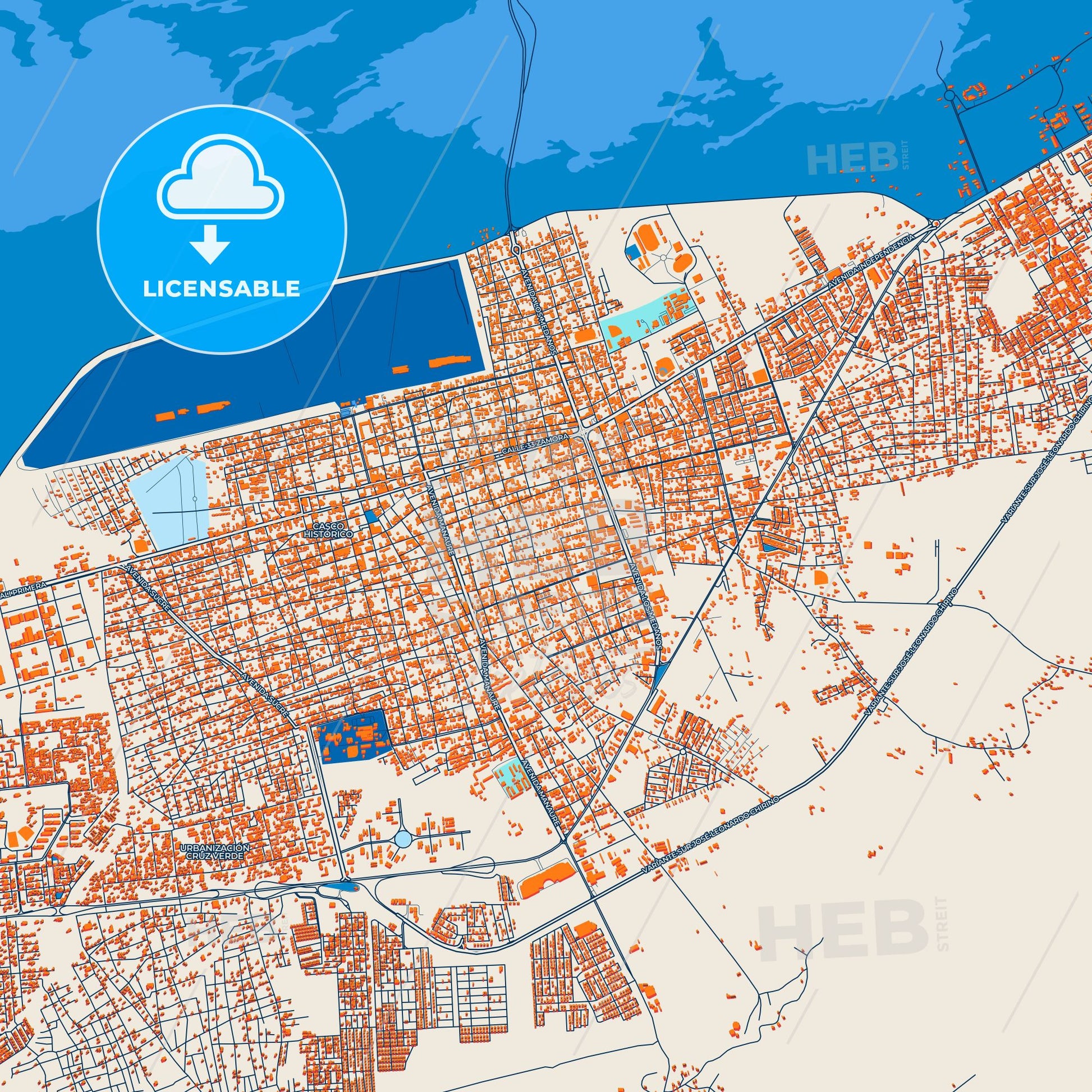 Colorful Coro Street Map with Labels and Buildings