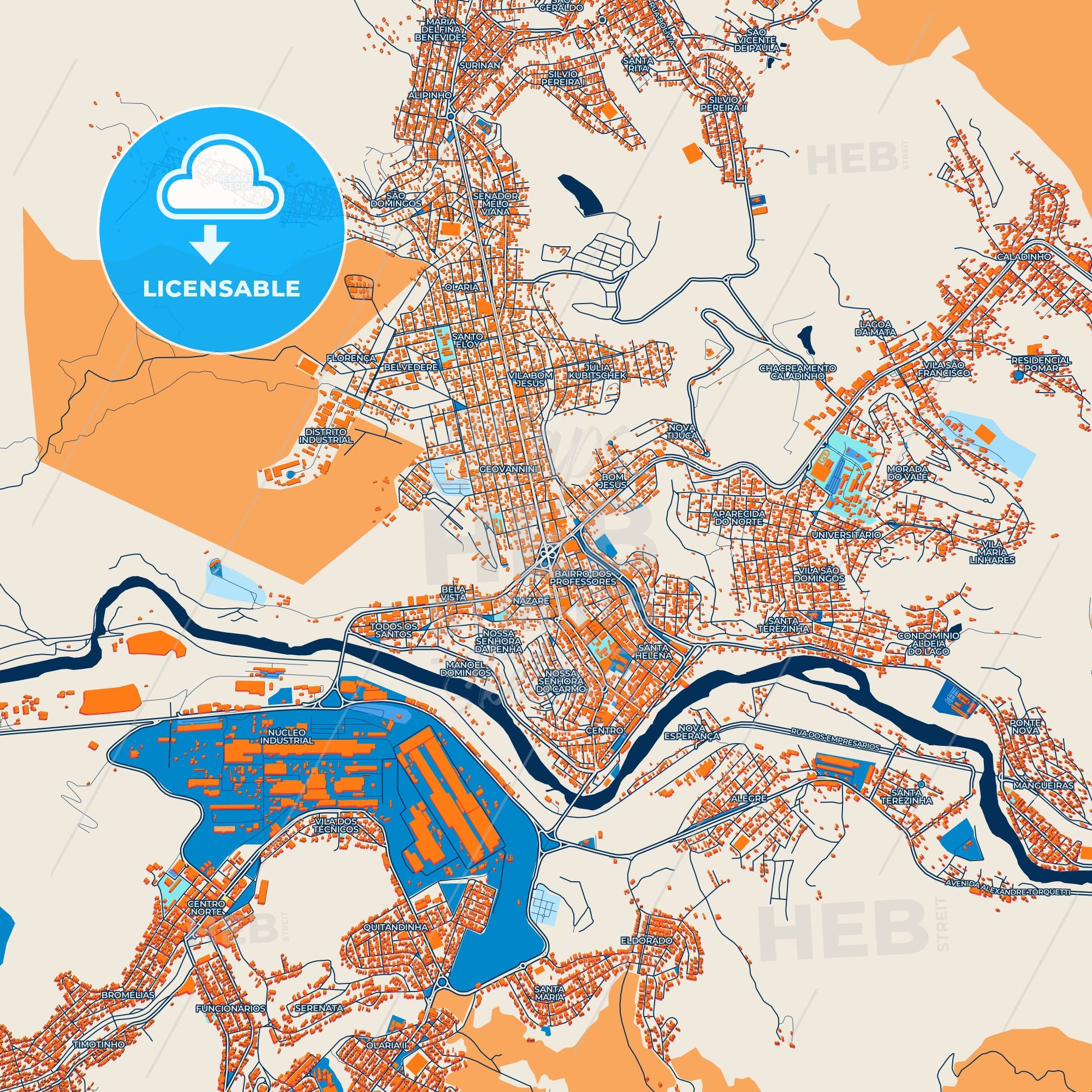 Colorful Coronel Fabriciano Street Map With Labels And Buildings ...