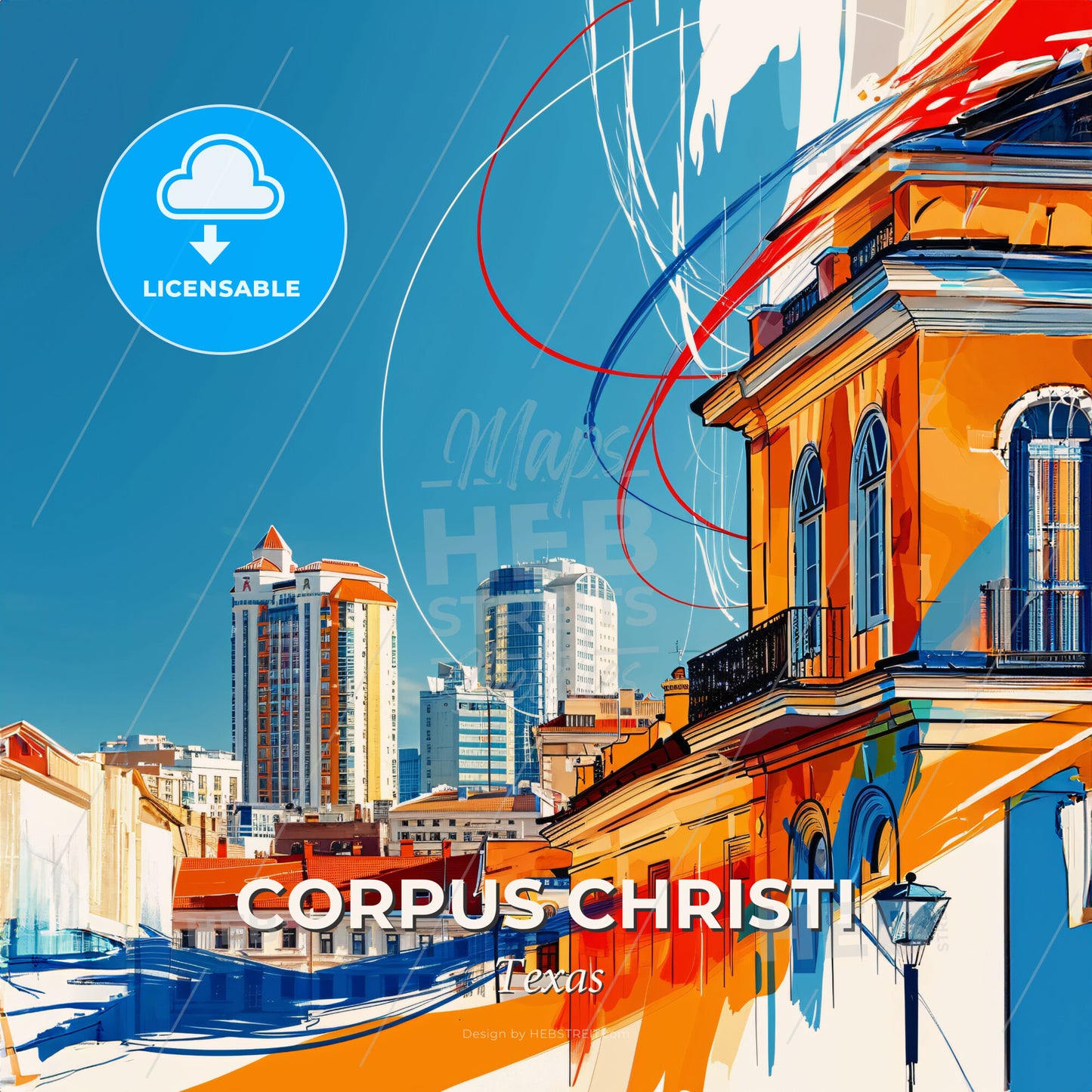 Vibrant Corpus Christi, Texas - A Colorful Buildings And Blue Sky - Square format print template
