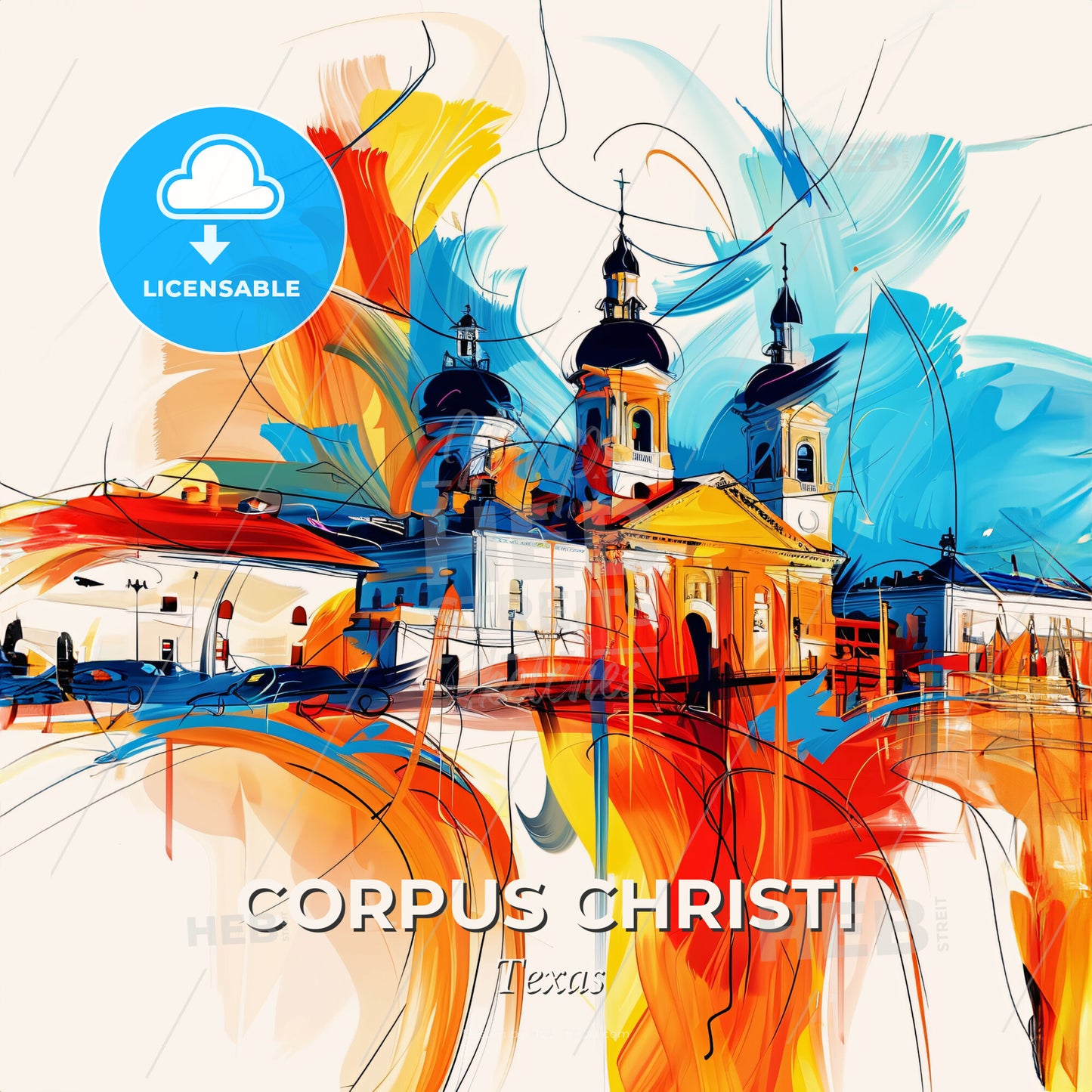 Vibrant Corpus Christi, Texas - A Painting Of A Building With Colorful Paint - Square format print template