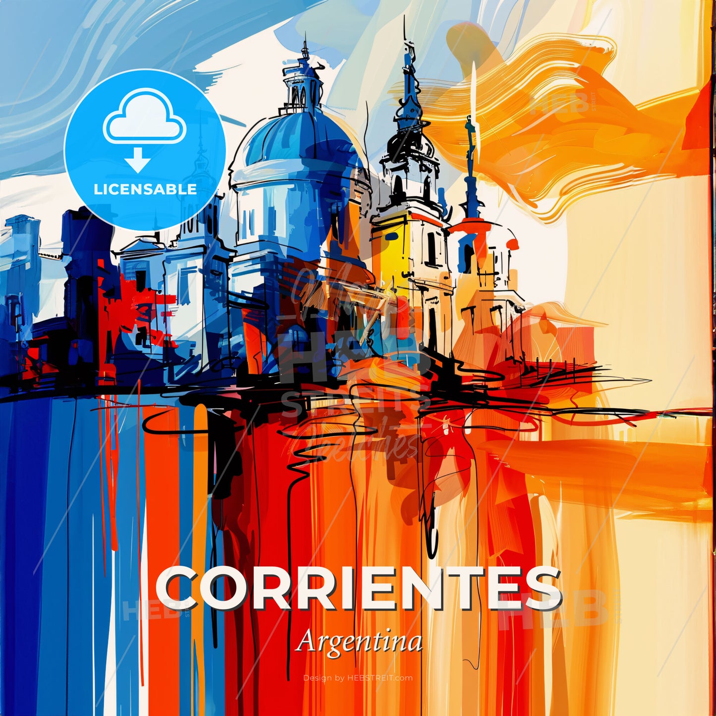 Vibrant Corrientes, Argentina - A Painting Of A Building With A Dome And Towers - Square format print template