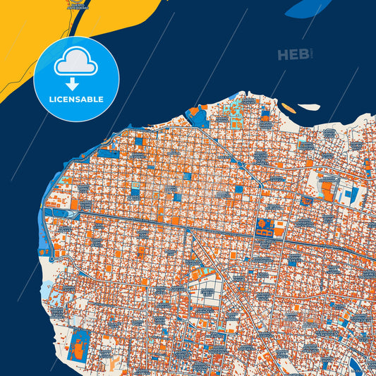 Colorful Corrientes Street Map with Labels and Buildings