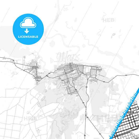 Corumba, Brazil light map with streetnames, citynames and districts