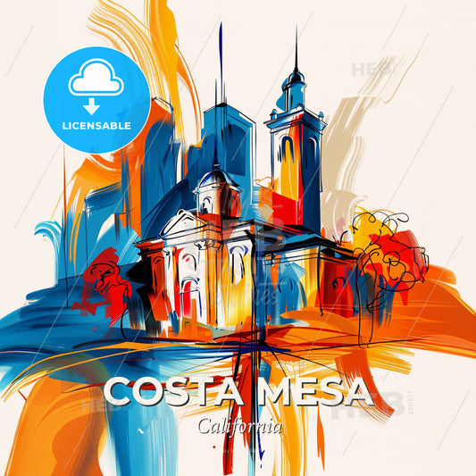 Vibrant Costa Mesa, California - A Painting Of A Building - Square format print template
