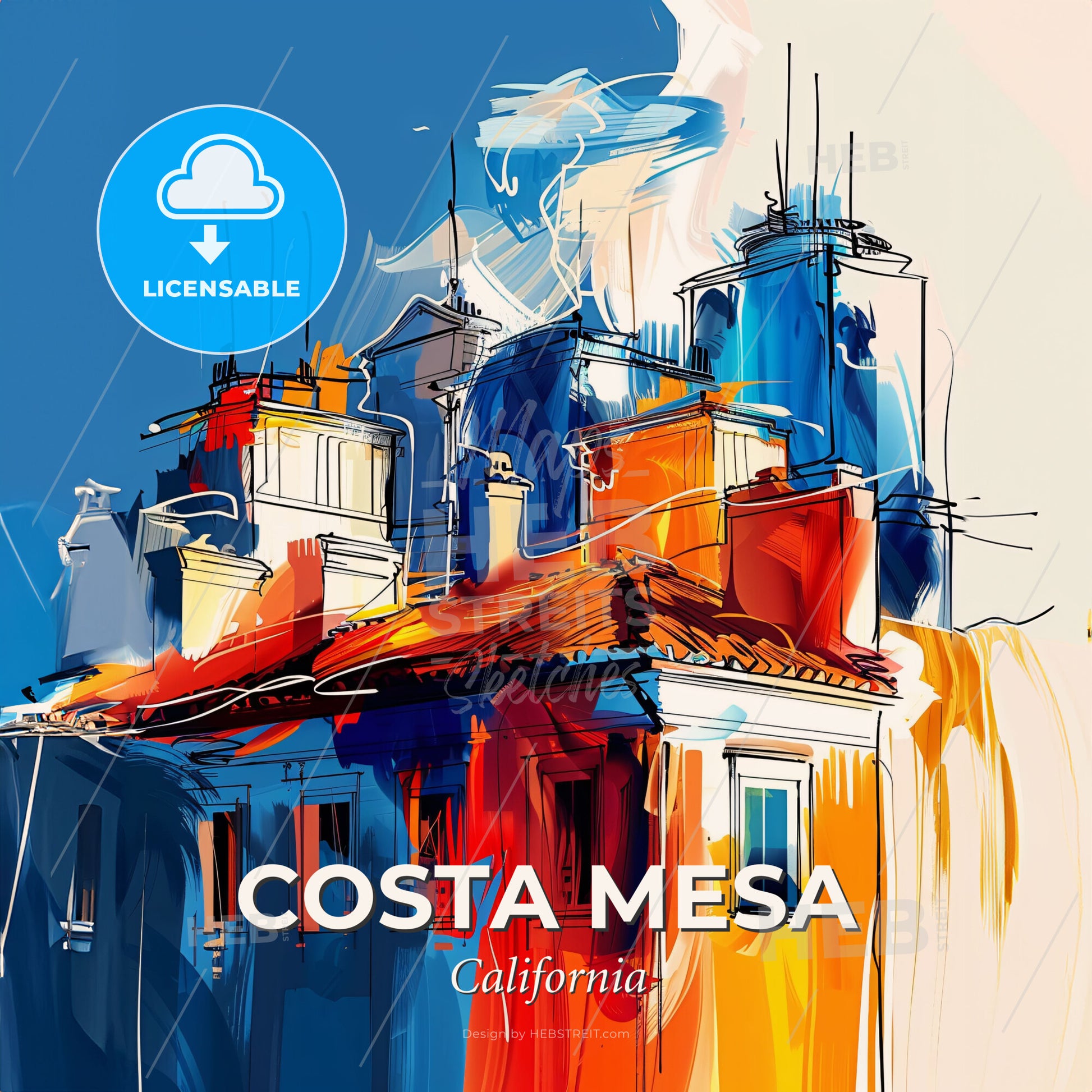 Vibrant Costa Mesa, California - A Painting Of A Building - Square format print template