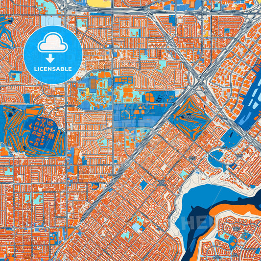 Colorful Costa Mesa Street Map with Labels and Buildings