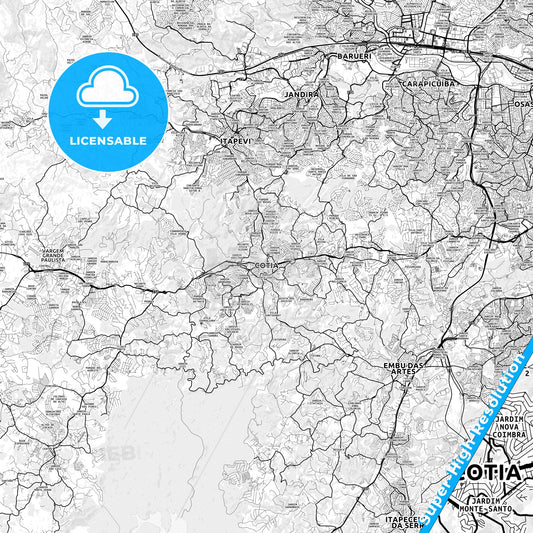 Cotia, Brazil light map with streetnames, citynames and districts