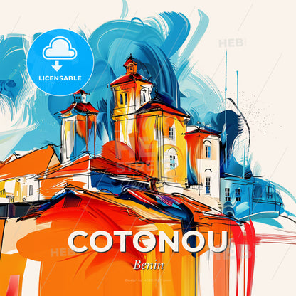 Vibrant Cotonou, Benin - A Painting Of A Building - Square format print template
