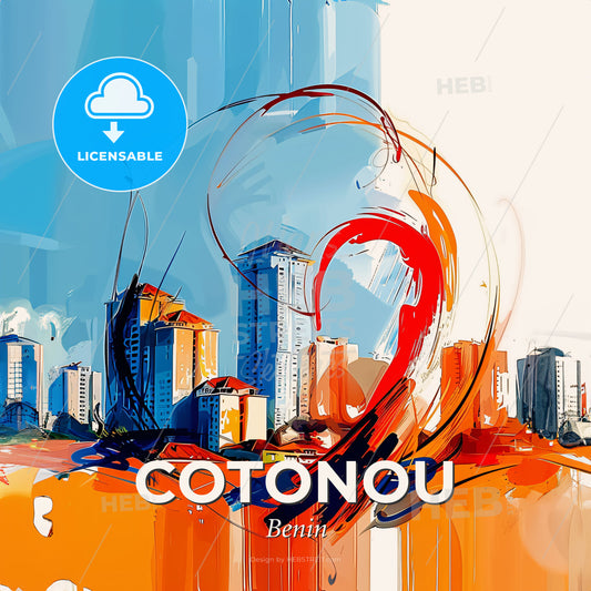 Vibrant Cotonou, Benin - A Painting Of A City With A Heart Drawn On It - Square format print template