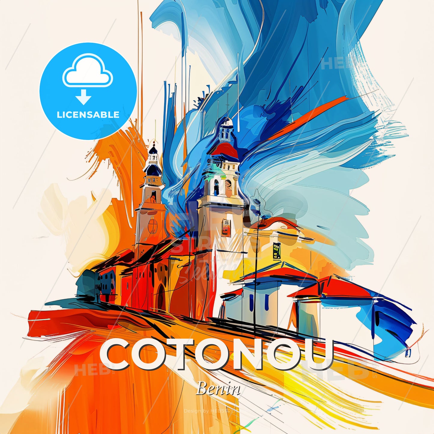 Vibrant Cotonou, Benin - A Painting Of A Building - Square format print template