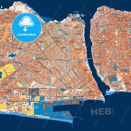 Colorful Cotonou Street Map with Labels and Buildings