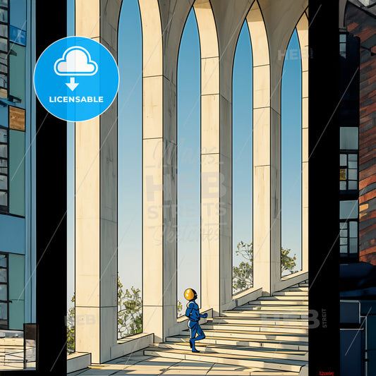 cottagecore futurism architecture in Birmingham England - A cartoon of a person walking in a building