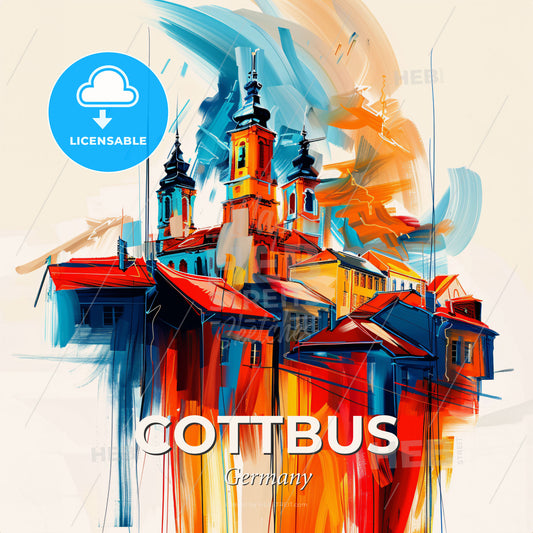 Vibrant Cottbus, Germany - A Painting Of A Building With Towers And Steeples - Square format print template