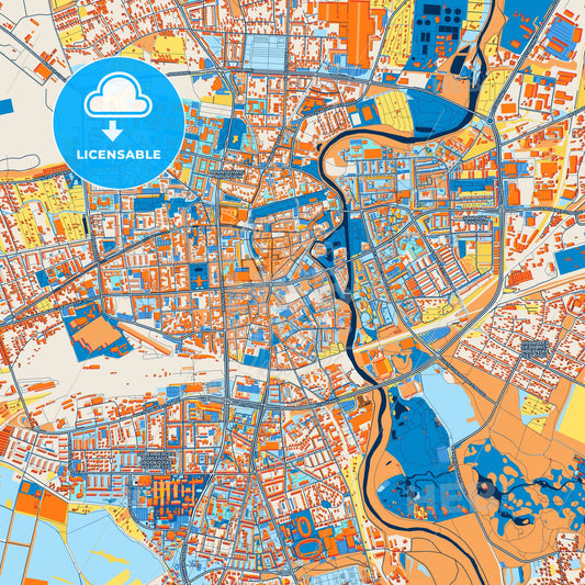 Colorful Cottbus Street Map with Labels and Buildings