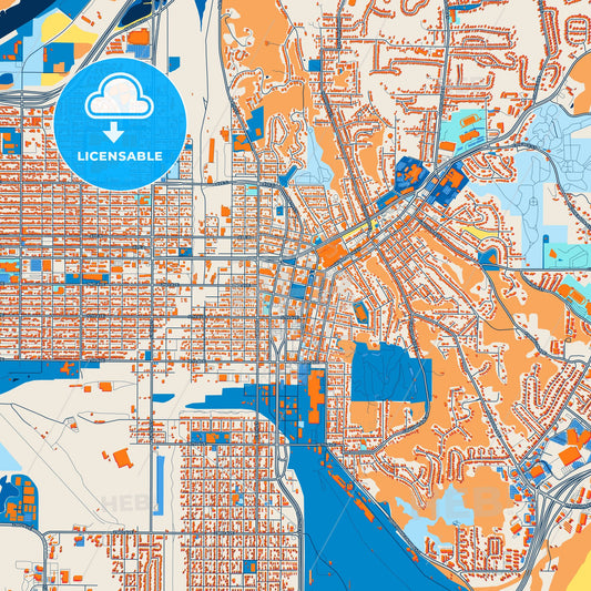 Colorful Council Bluffs Street Map with Labels and Buildings