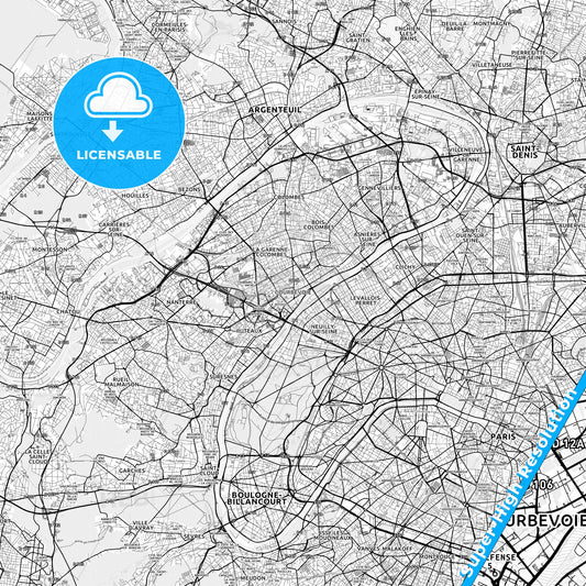 Courbevoie, France light map with streetnames, citynames and districts