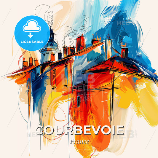 Vibrant Courbevoie, France - A Painting Of A Building With Smoke Coming Out Of It - Square format print template