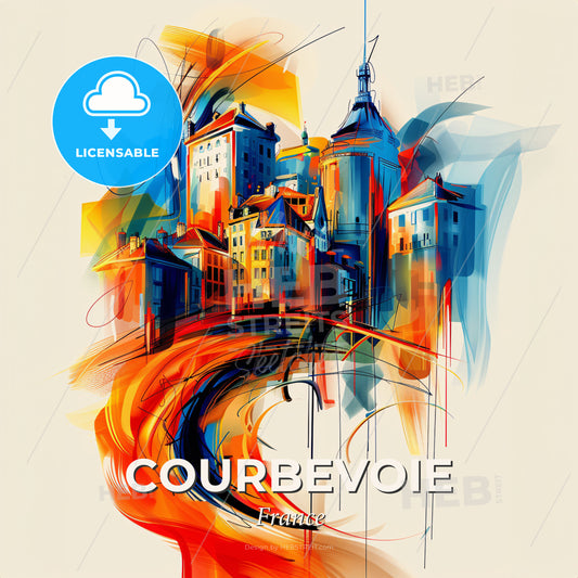 Vibrant Courbevoie, France - A Colorful Cityscape With A Curved Road - Square format print template