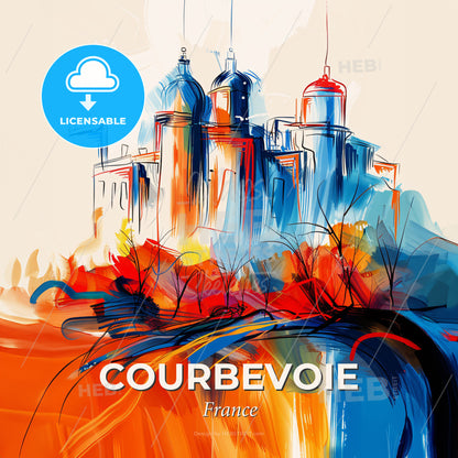 Vibrant Courbevoie, France - A Painting Of A City - Square format print template