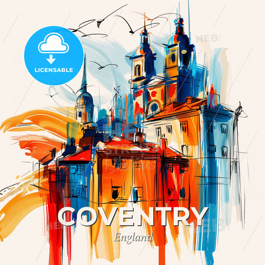 Vibrant Coventry, England - A Painting Of A Building - Square format print template