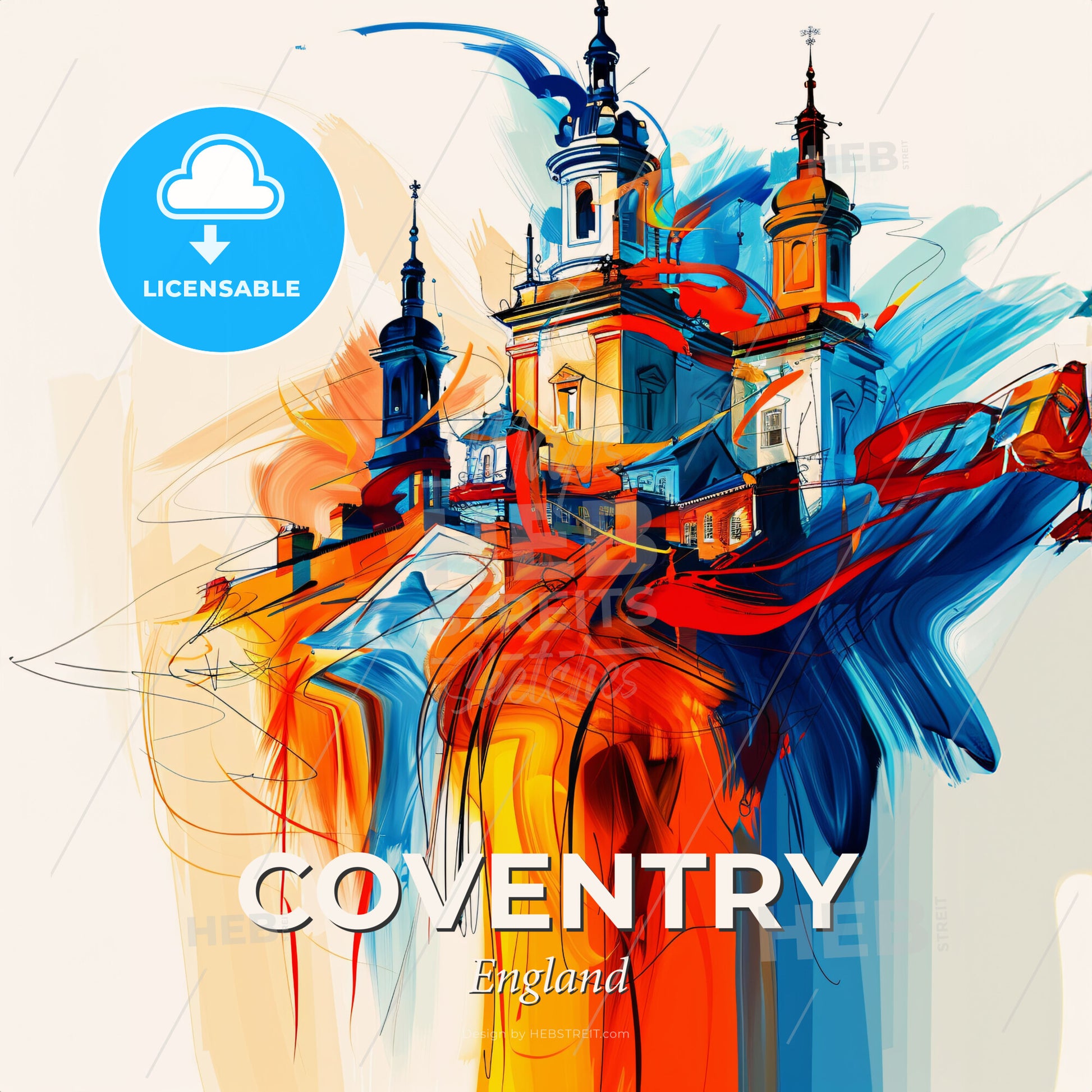 Vibrant Coventry, England - A Painting Of A Building With Towers And Spires - Square format print template