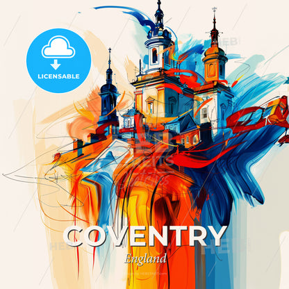 Vibrant Coventry, England - A Painting Of A Building With Towers And Spires - Square format print template
