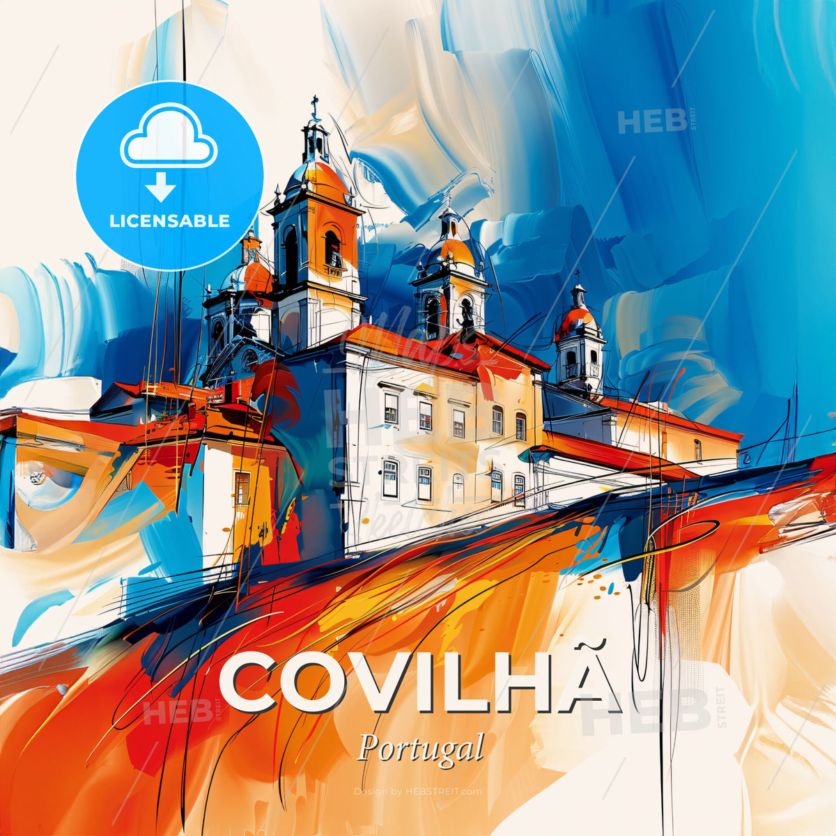Vibrant Covilhã, Portugal - A Painting Of A Building - Square format print template