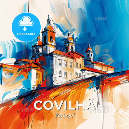Vibrant Covilhã, Portugal - A Painting Of A Building - Square format print template