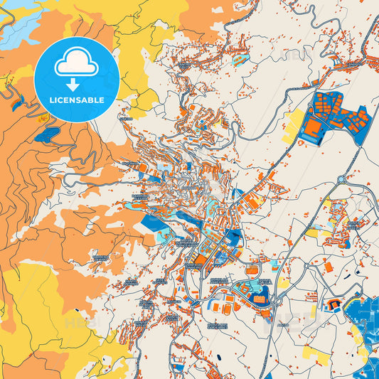 Colorful Covilhã Street Map with Labels and Buildings