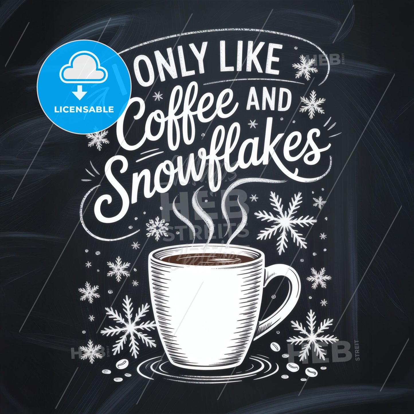 Cozy Coffee and Snowflakes Illustration for Winter-Themed Decor or Merchandise.