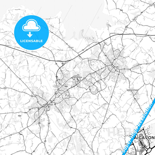 Craigavon, Northern Ireland light map with streetnames, citynames and districts