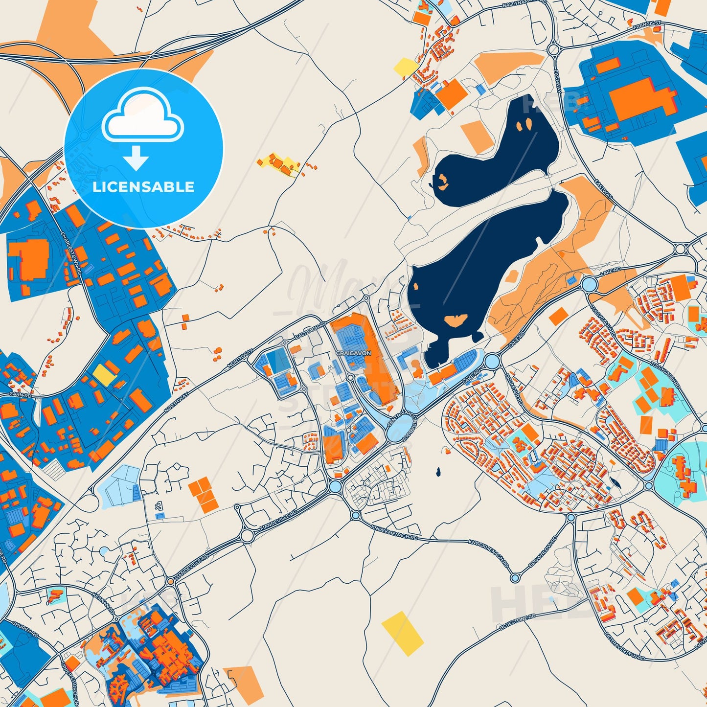 Colorful Craigavon Street Map with Labels and Buildings